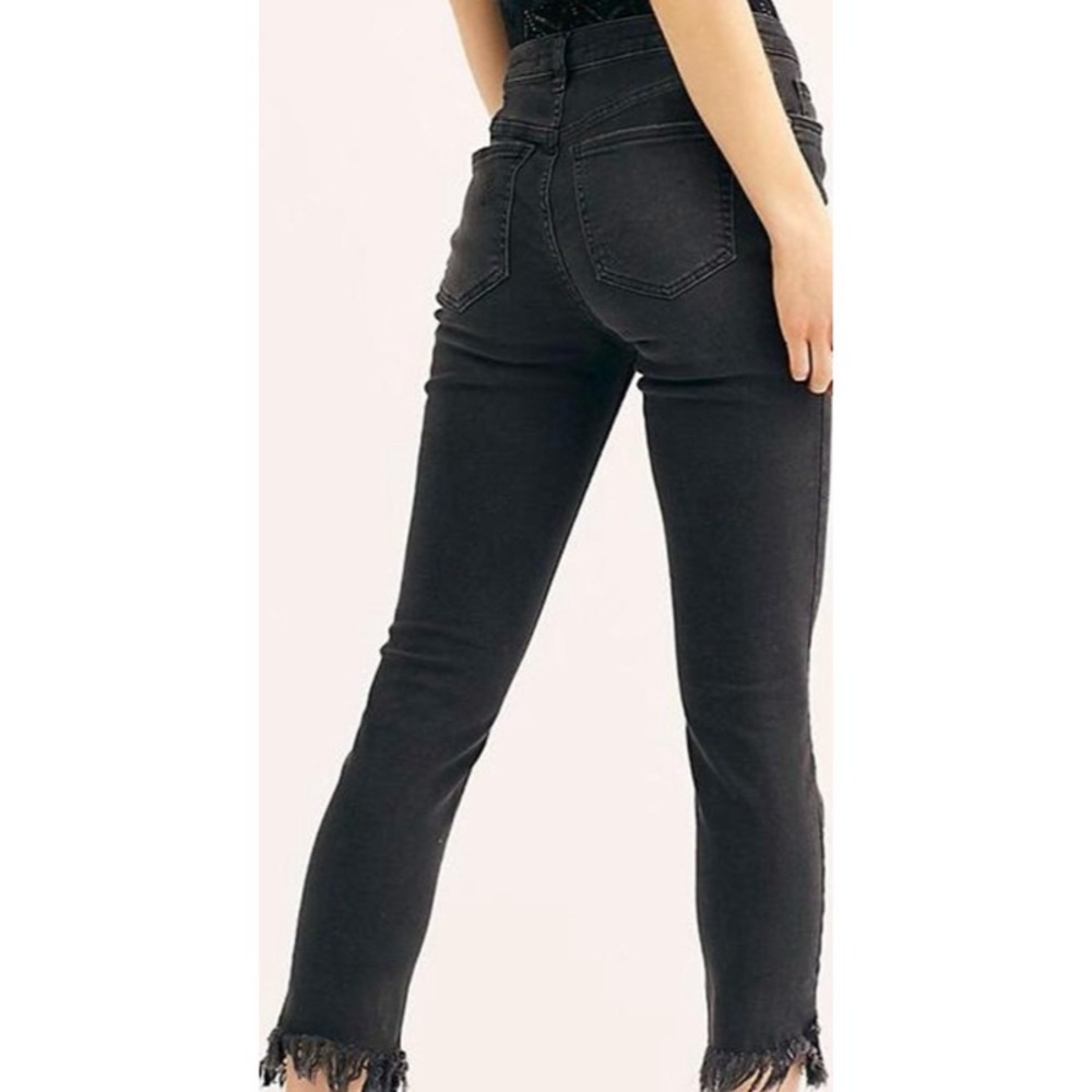 FP Free People Size 25 Black Ripped Fringed Jeans